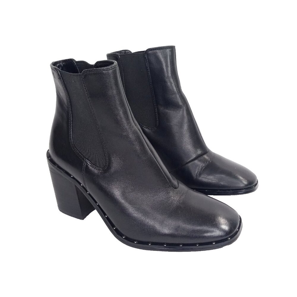 Renvy Boots Womens 6 Black Leather Chelsea Ankle Boots Studs Block Heel